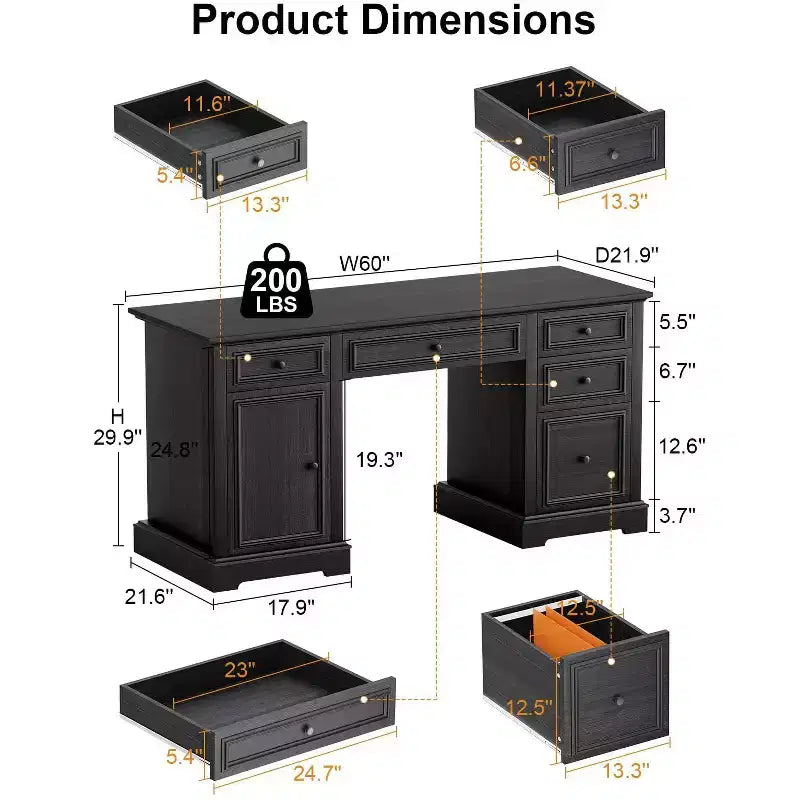 Bureau de direction avec tiroirs et classeur style ferme