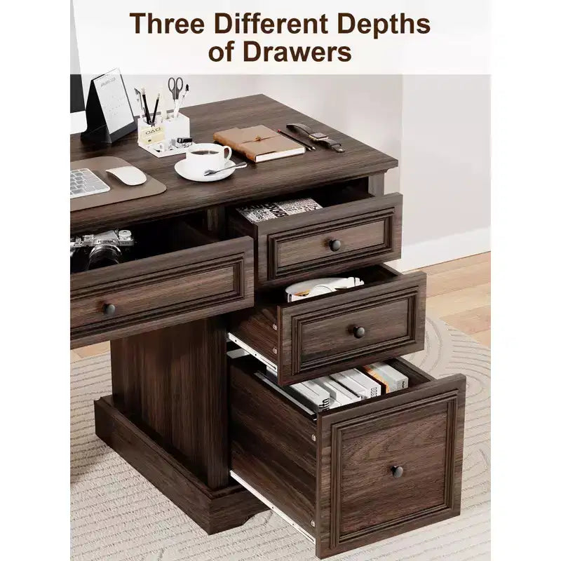 Bureau de direction avec tiroirs et classeur style ferme