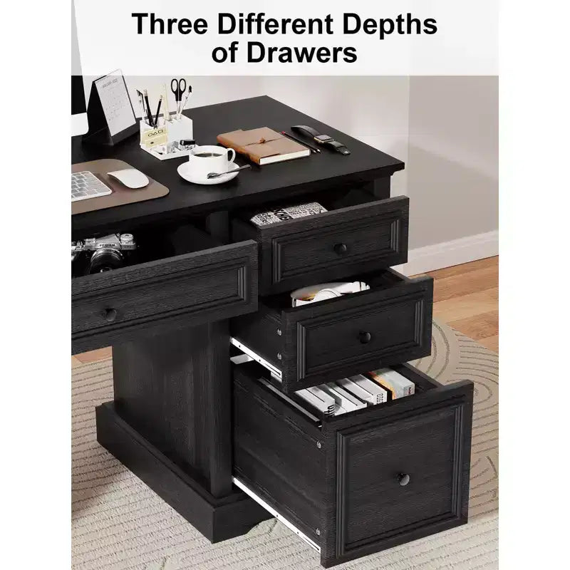 Bureau de direction avec tiroirs et classeur style ferme