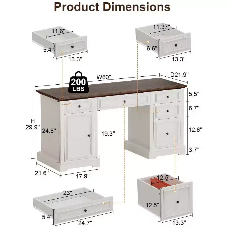 Bureau de direction avec tiroirs et classeur style ferme