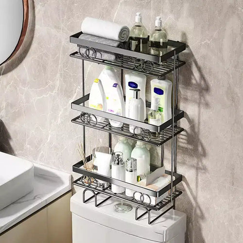 3-Tier Over The Toilet Storage Rack, Bathroom Organizer Shelf with Metal Wire Design, Toilet Shelf for Toiletries, Towels &amp; Cleaning Supplies