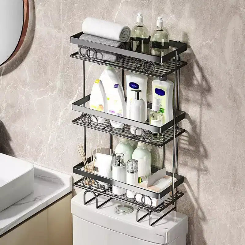 Étagère de rangement 3 niveaux à poser au-dessus des toilettes, organiseur de salle de bain en métal filaire
