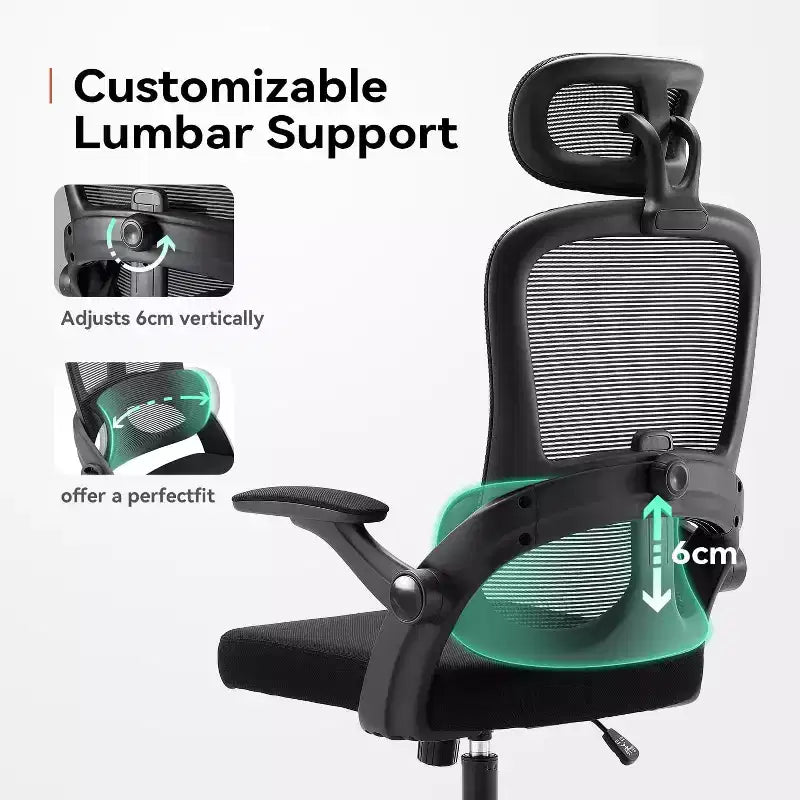 Chaise de Bureau Ergonomique Support Lombaire Réglable Inclinaison 110-130 Accoudoirs 3D Pivotants