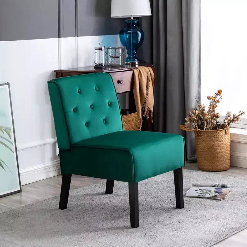 Fauteuil d'appoint en velours, sans accoudoirs, avec capitonnage à boutons