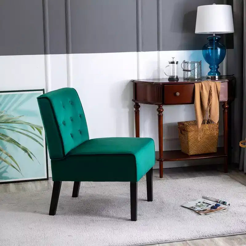 Fauteuil d'appoint en velours, sans accoudoirs, avec capitonnage à boutons