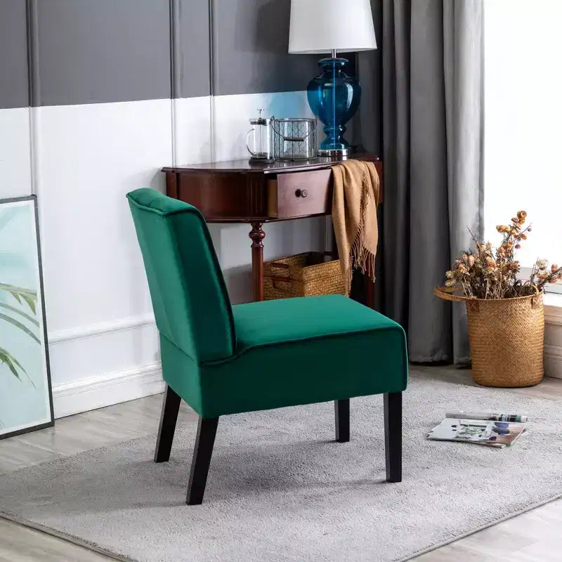 Fauteuil d'appoint en velours, sans accoudoirs, avec capitonnage à boutons