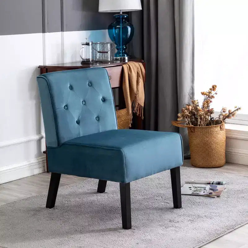 Fauteuil d'appoint en velours, sans accoudoirs, avec capitonnage à boutons