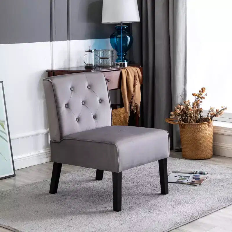 Fauteuil d'appoint en velours, sans accoudoirs, avec capitonnage à boutons