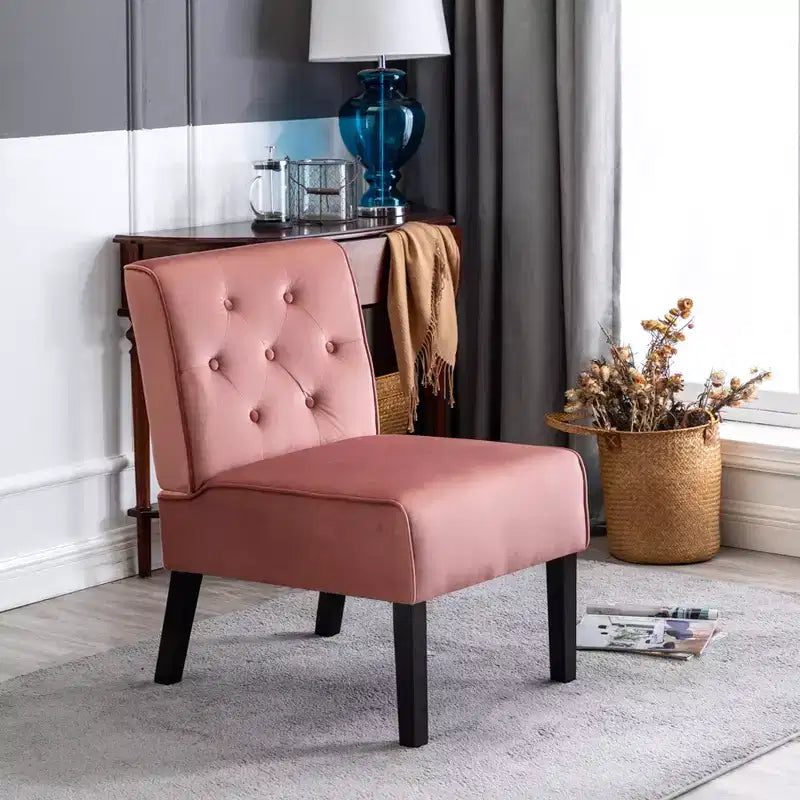 Fauteuil d'appoint en velours, sans accoudoirs, avec capitonnage à boutons