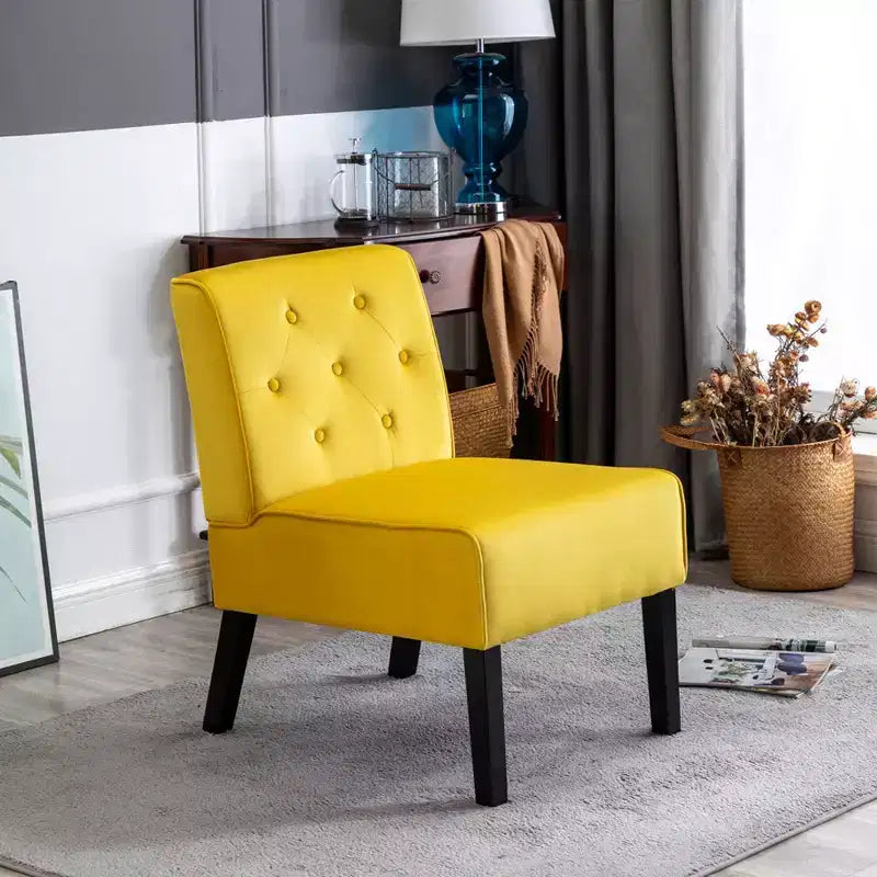 Fauteuil d'appoint en velours, sans accoudoirs, avec capitonnage à boutons