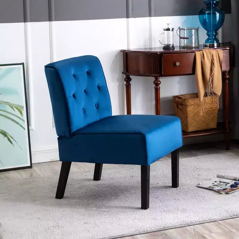 Fauteuil d'appoint en velours, sans accoudoirs, avec capitonnage à boutons