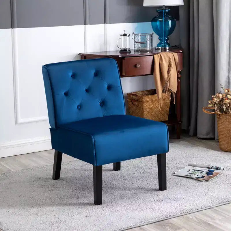 Fauteuil d'appoint en velours, sans accoudoirs, avec capitonnage à boutons