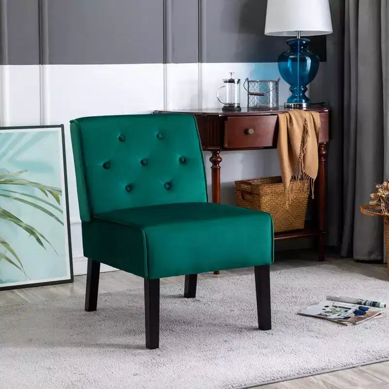 Fauteuil d'appoint en velours, sans accoudoirs, avec capitonnage à boutons