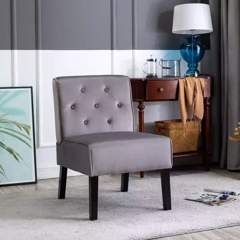 Fauteuil d'appoint en velours, sans accoudoirs, avec capitonnage à boutons