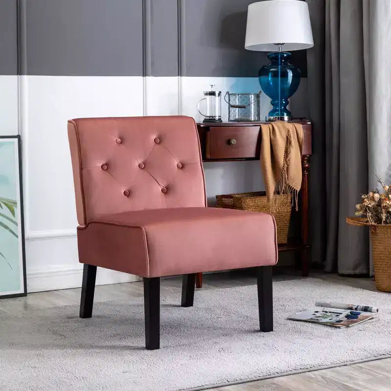 Fauteuil d'appoint en velours, sans accoudoirs, avec capitonnage à boutons