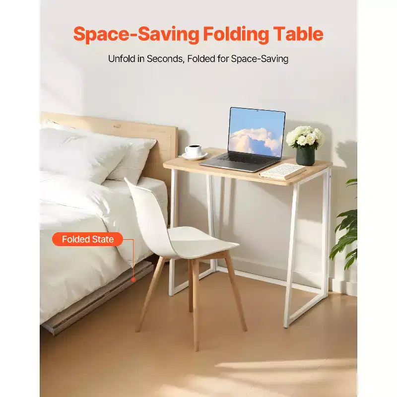 Bureau pliable, table pliable de 80 cm pour petits espaces avec crochets de rangement