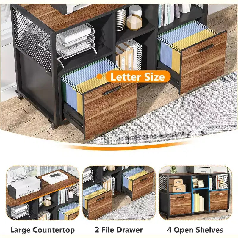 Classeurs en bois à 2 tiroirs, classeur latéral mobile moderne