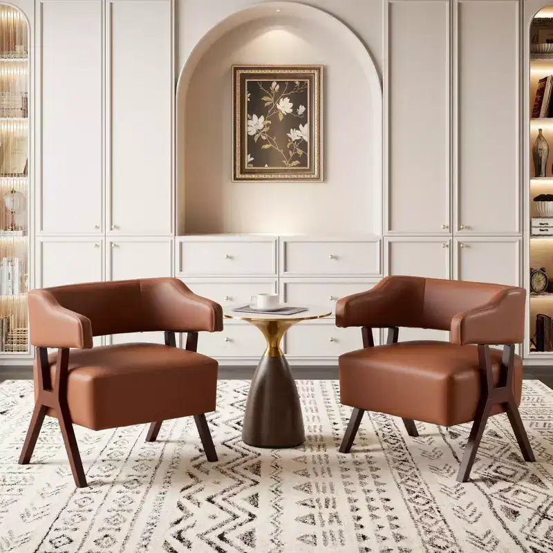 Chaise d'appoint rembourrée de style milieu de siècle avec assise revêtue de similicuir