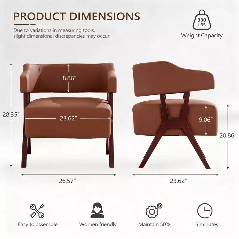 Chaise d'appoint rembourrée de style milieu de siècle avec assise revêtue de similicuir