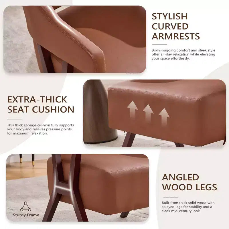 Chaise d'appoint rembourrée de style milieu de siècle avec assise revêtue de similicuir