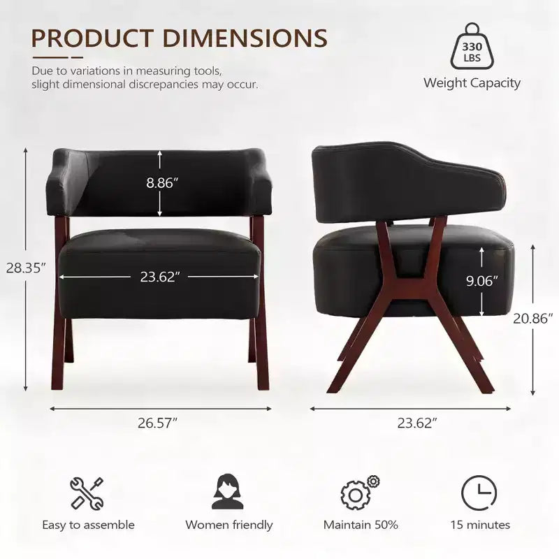 Chaise d'appoint rembourrée de style milieu de siècle avec assise revêtue de similicuir