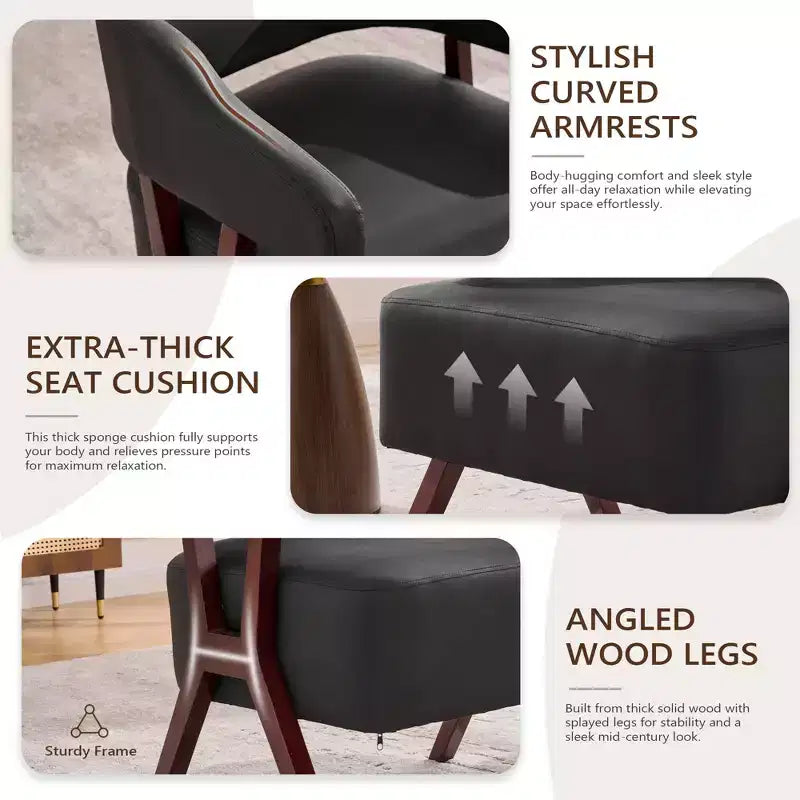 Chaise d'appoint rembourrée de style milieu de siècle avec assise revêtue de similicuir