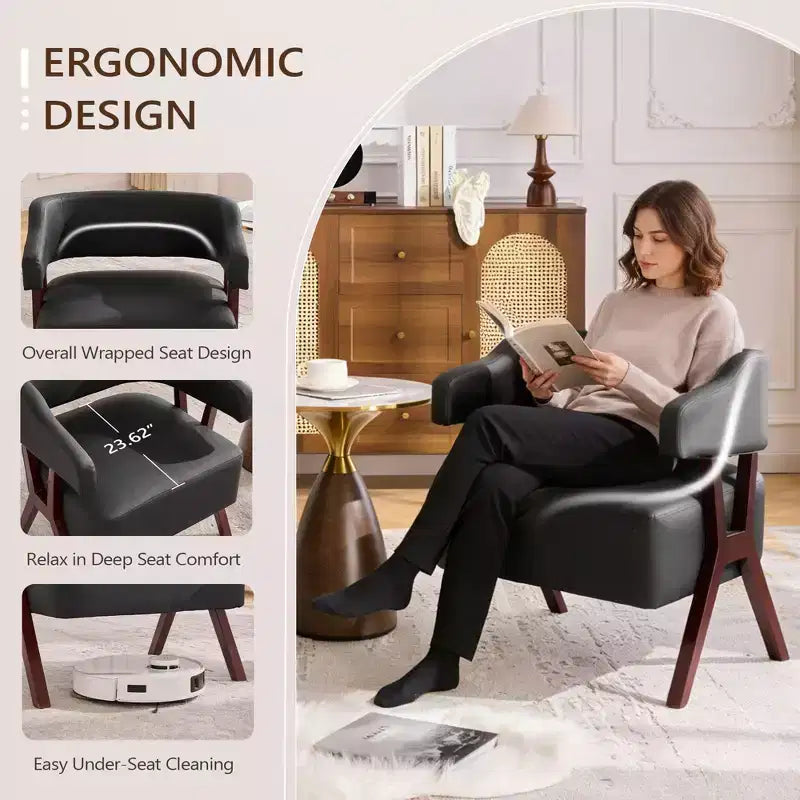 Chaise d'appoint rembourrée de style milieu de siècle avec assise revêtue de similicuir