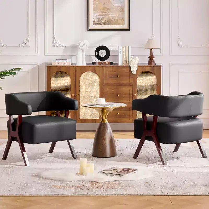 TYBOATLE Upholstered Mid Century Accent Chair with Faux Leather Wrapped Seat &amp; Solid Wood Frame