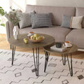 Tables gigognes rondes, plateaux aspect bois marron rustique, base métallique robuste