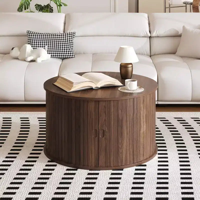Table basse ronde Mid-Century Modern Design cannelé
