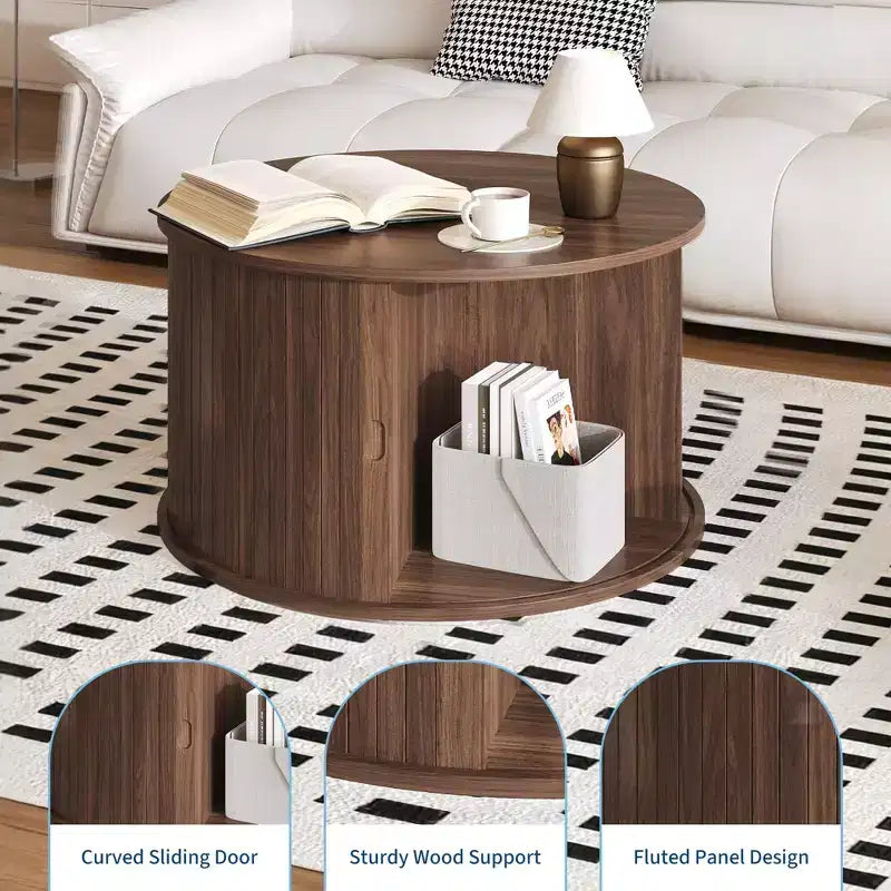 Table basse ronde Mid-Century Modern Design cannelé