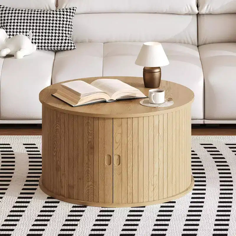 Table basse ronde Mid-Century Modern Design cannelé