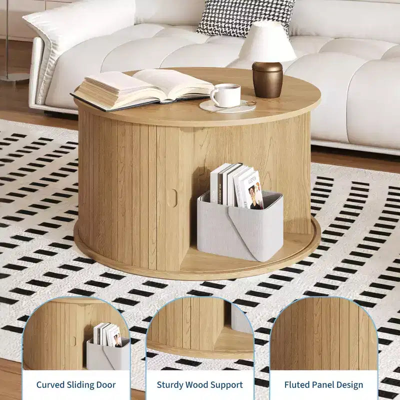 Table basse ronde Mid-Century Modern Design cannelé