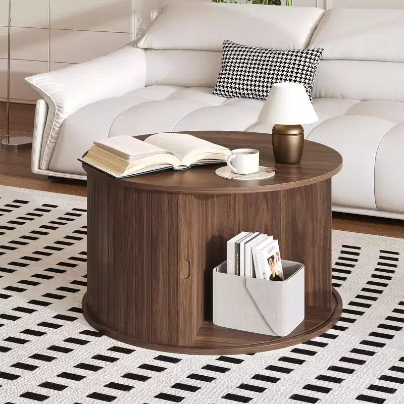 Table basse ronde Mid-Century Modern Design cannelé