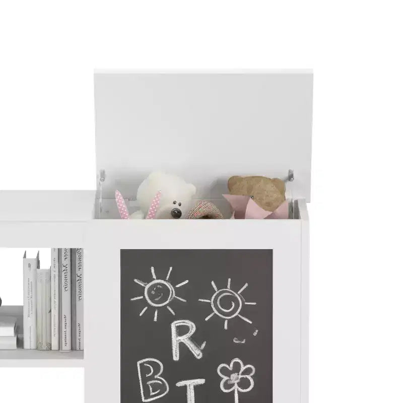 Étagère à Livres et Meuble de Rangement pour Jouets 3-en-1 avec Tableau Noir, Organiseur Moderne Blanc pour Enfants