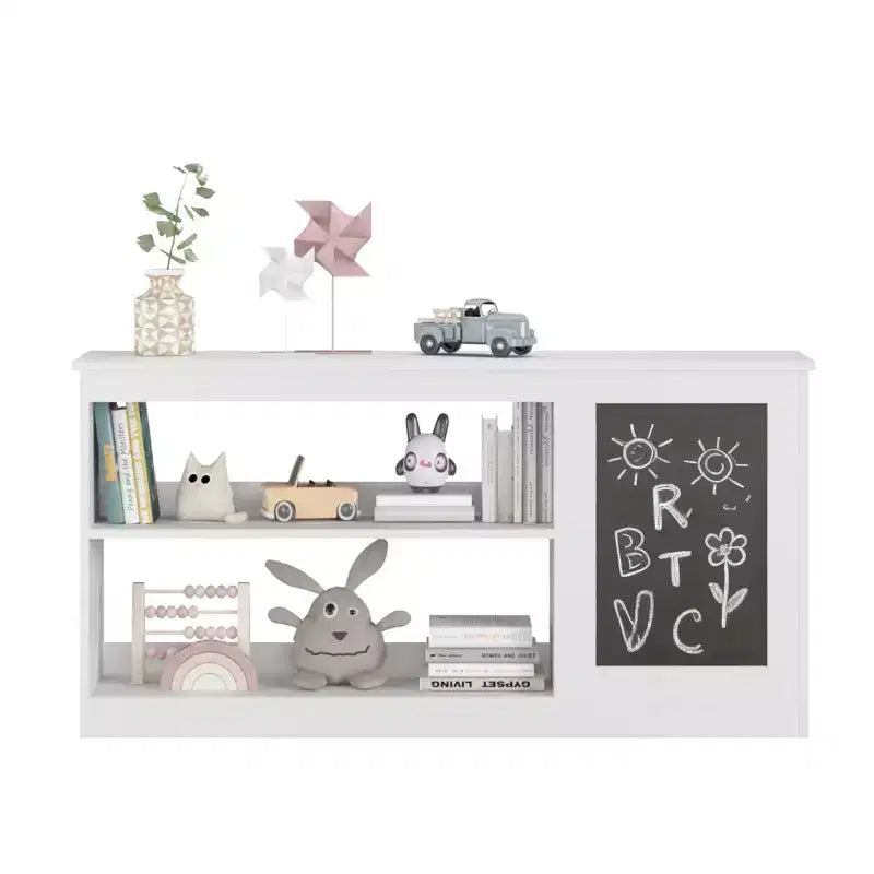 Étagère à Livres et Meuble de Rangement pour Jouets 3-en-1 avec Tableau Noir, Organiseur Moderne Blanc pour Enfants