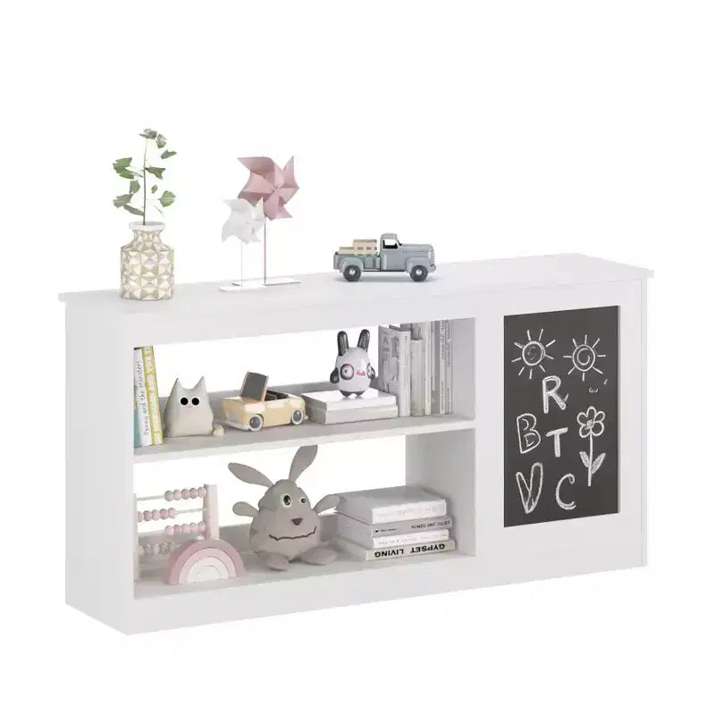 Étagère à Livres et Meuble de Rangement pour Jouets 3-en-1 avec Tableau Noir, Organiseur Moderne Blanc pour Enfants