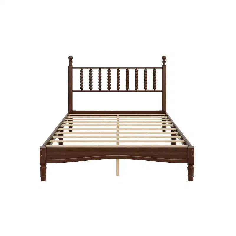 Lit plateforme rétro en bois avec tête de lit en forme de gourde
