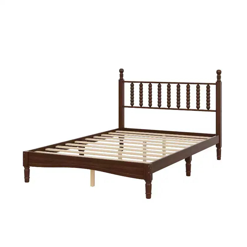 Lit plateforme rétro en bois avec tête de lit en forme de gourde