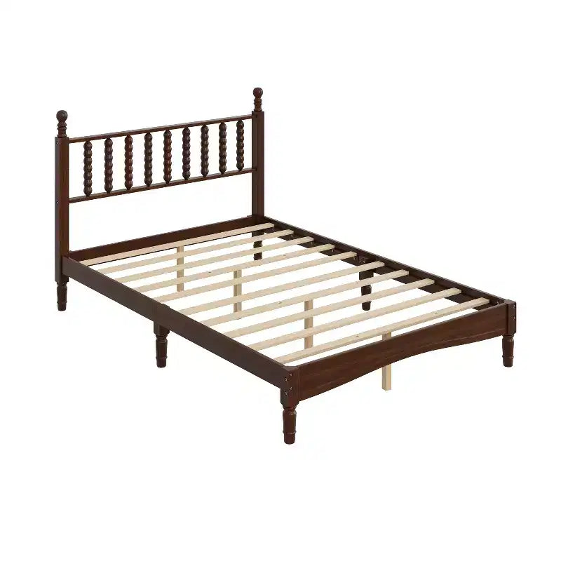 Lit plateforme rétro en bois avec tête de lit en forme de gourde