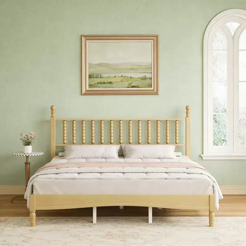 Lit plateforme rétro en bois avec tête de lit en forme de gourde