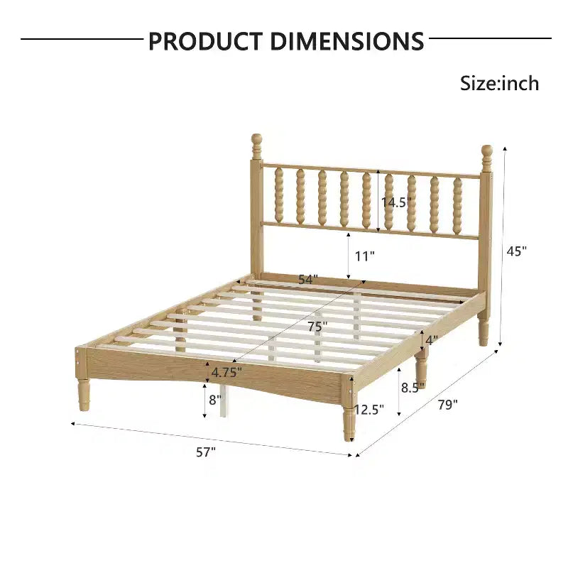 Lit plateforme rétro en bois avec tête de lit en forme de gourde