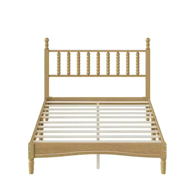 Lit plateforme rétro en bois avec tête de lit en forme de gourde