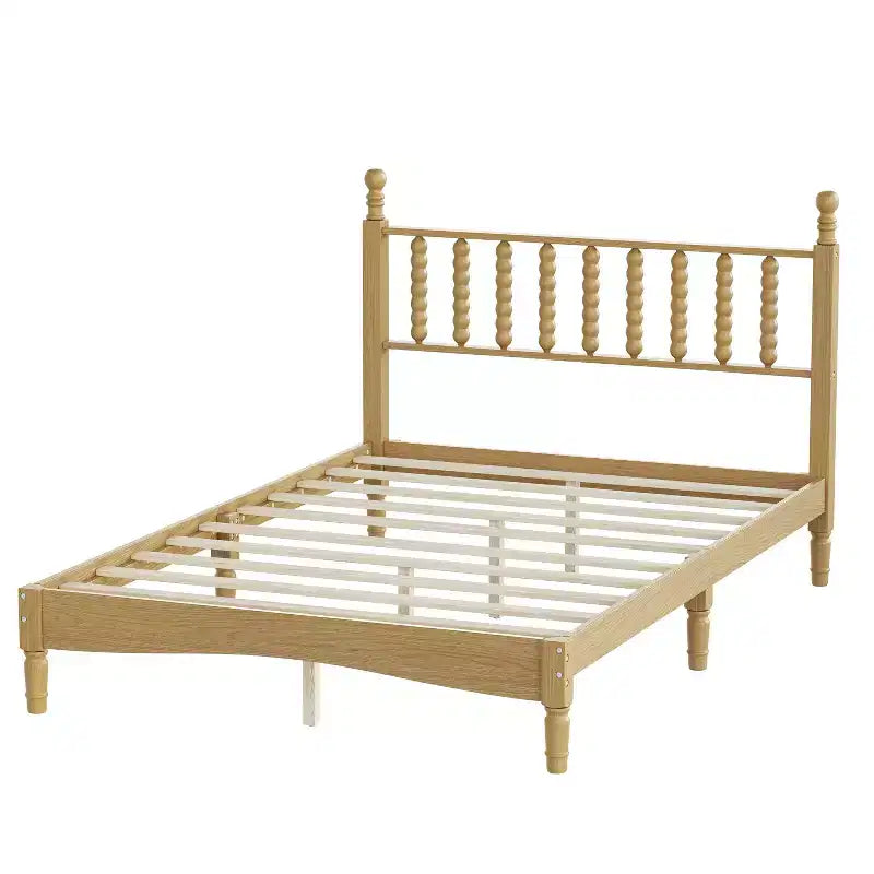 Lit plateforme rétro en bois avec tête de lit en forme de gourde