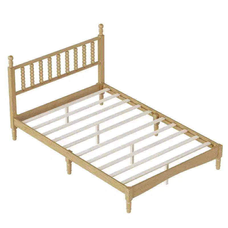 Lit plateforme rétro en bois avec tête de lit en forme de gourde