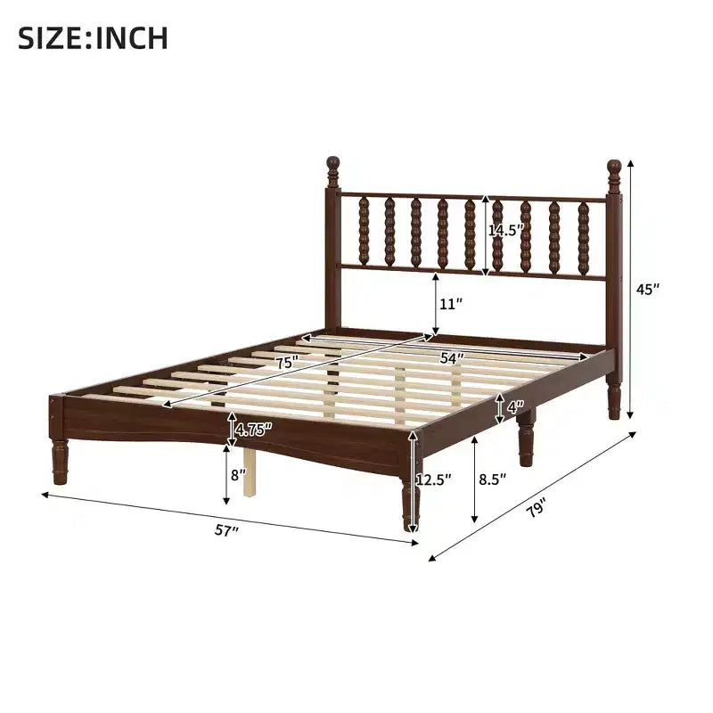 Lit plateforme rétro en bois avec tête de lit en forme de gourde