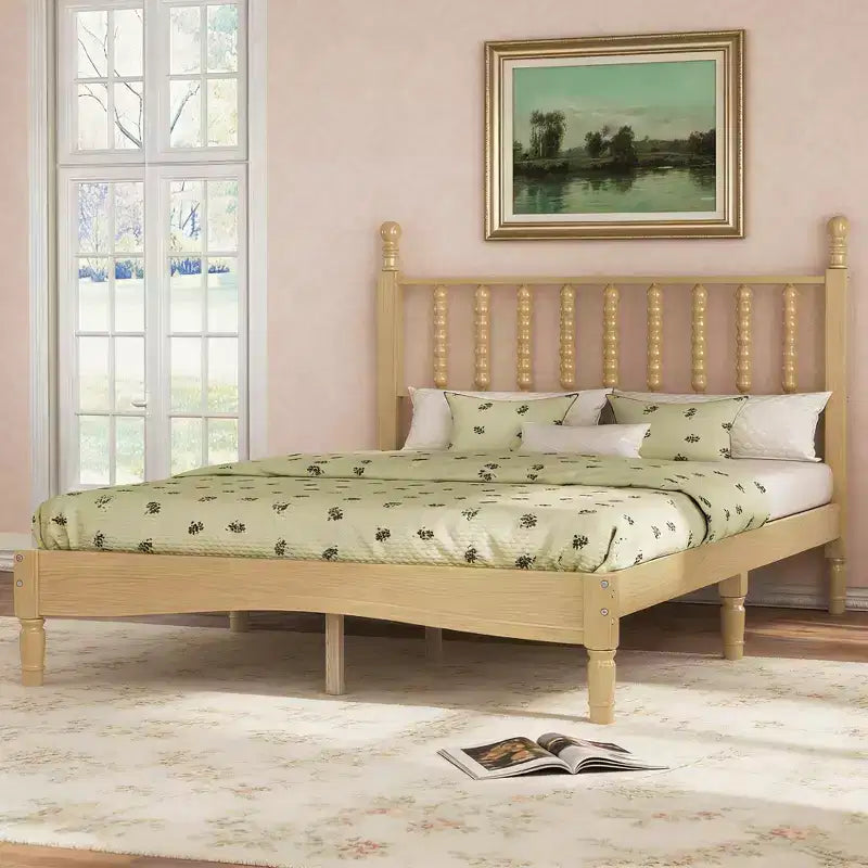 Luxystar Retro Wooden Platform Bed with Gourd Shaped Headboard