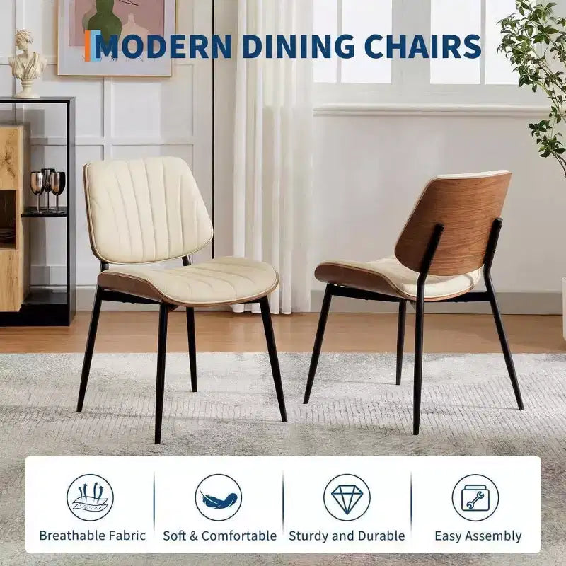 Chaises de salle à manger modernes du milieu du siècle, assise en cuir PU, dossier en bois courbé de noyer, pieds en métal