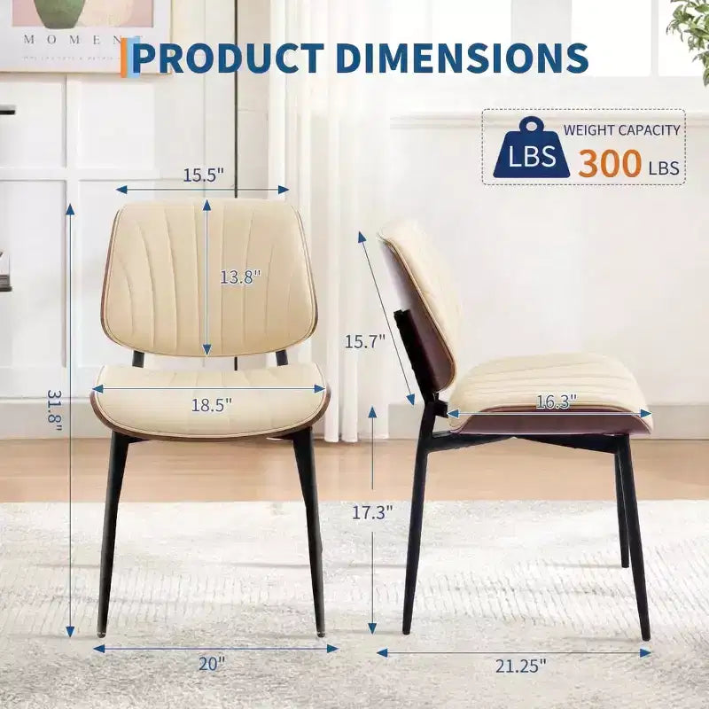 Chaises de salle à manger modernes du milieu du siècle, assise en cuir PU, dossier en bois courbé de noyer, pieds en métal