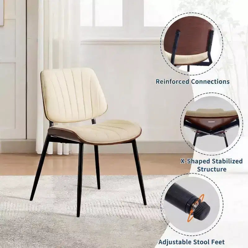 Chaises de salle à manger modernes du milieu du siècle, assise en cuir PU, dossier en bois courbé de noyer, pieds en métal